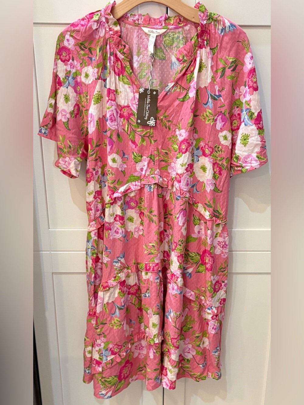 MATILDA JANE MEDIUM Pink Fresh Florals Enchanted Garden Tiered DRESS NEW NWT